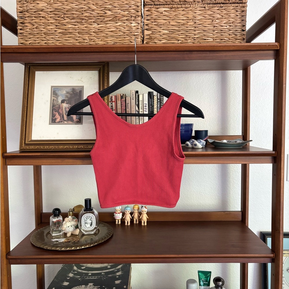 Red Ribbed Tank Crop Top - Women